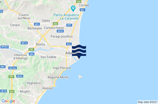 Carte des horaires des marées pour Albenga, Italy