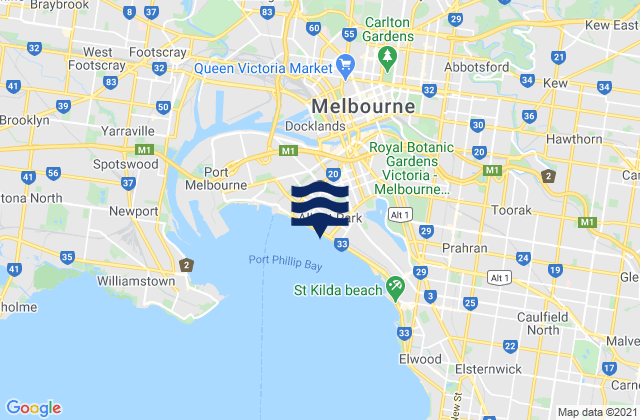 Carte des horaires des marées pour Albert Park, Australia