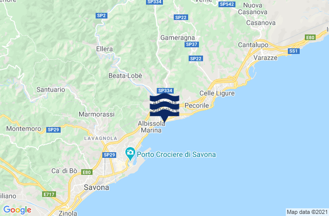 Carte des horaires des marées pour Albisola Marina, Italy