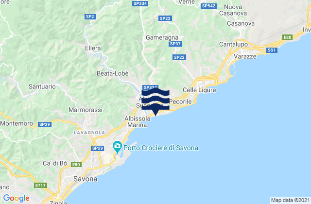 Carte des horaires des marées pour Albisola Superiore, Italy