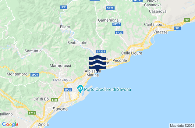 Carte des horaires des marées pour Albissola Marina, Italy
