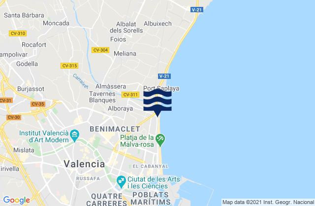 Carte des horaires des marées pour Alboraya, Spain