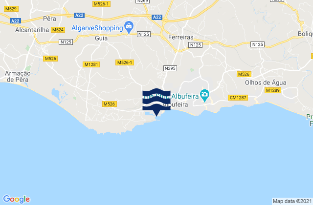 Carte des horaires des marées pour Albufeira, Portugal