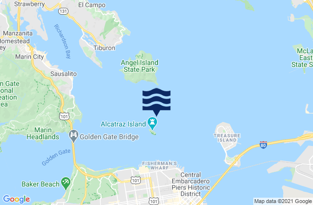 Carte des horaires des marées pour Alcatraz Island 0.5 mile north of, United States