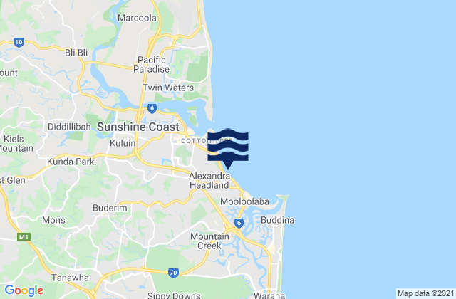 Carte des horaires des marées pour Alexandra Headland Beach, Australia