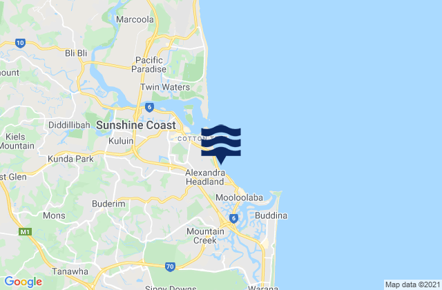 Carte des horaires des marées pour Alexandra Headland, Australia