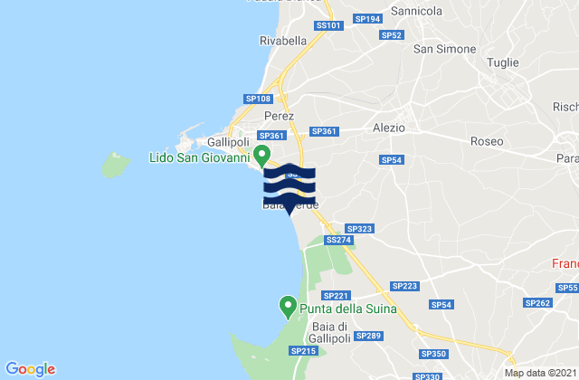 Carte des horaires des marées pour Alezio, Italy