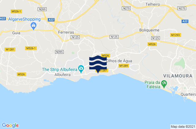 Carte des horaires des marées pour Alfagar, Portugal