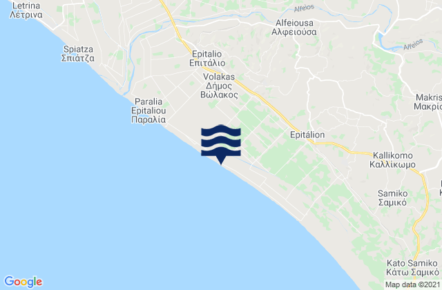 Carte des horaires des marées pour Alfeioúsa, Greece