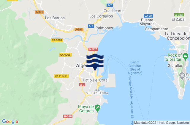 Carte des horaires des marées pour Algeciras, Spain