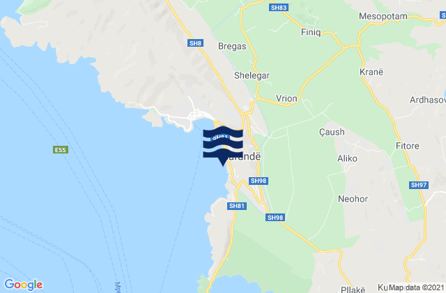Carte des horaires des marées pour Aliko, Albania