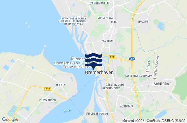 Carte des horaires des marées pour Alter Hafen, Germany