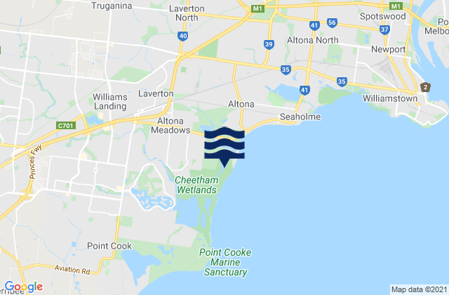 Carte des horaires des marées pour Altona Meadows, Australia