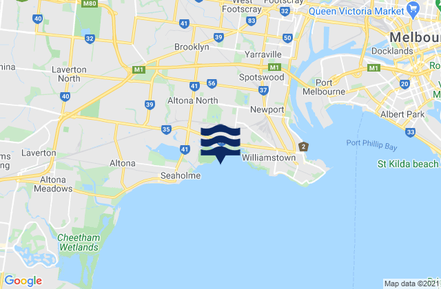 Carte des horaires des marées pour Altona North, Australia