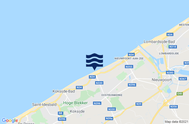 Carte des horaires des marées pour Alveringem, Belgium