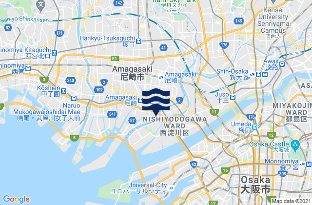 Carte des horaires des marées pour Amagasaki Shi, Japan