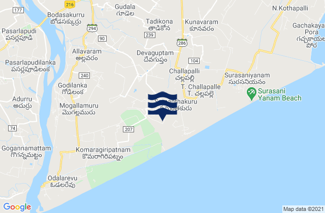 Carte des horaires des marées pour Amalāpuram, India