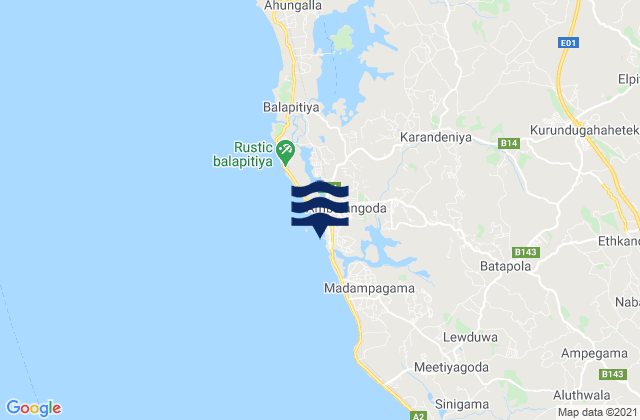 Carte des horaires des marées pour Ambalangoda, Sri Lanka
