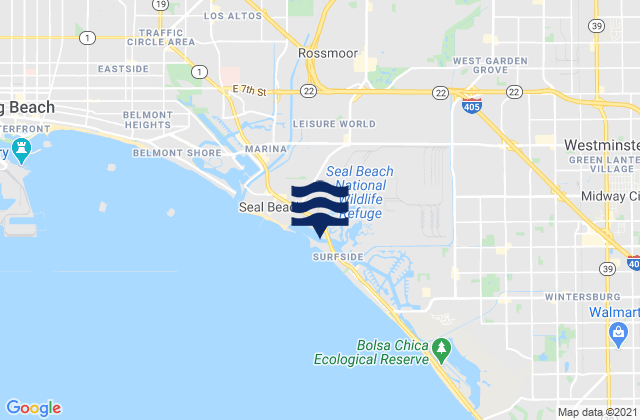 Carte des horaires des marées pour Anaheim Bay, United States