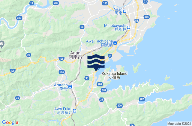 Carte des horaires des marées pour Anan Shi, Japan