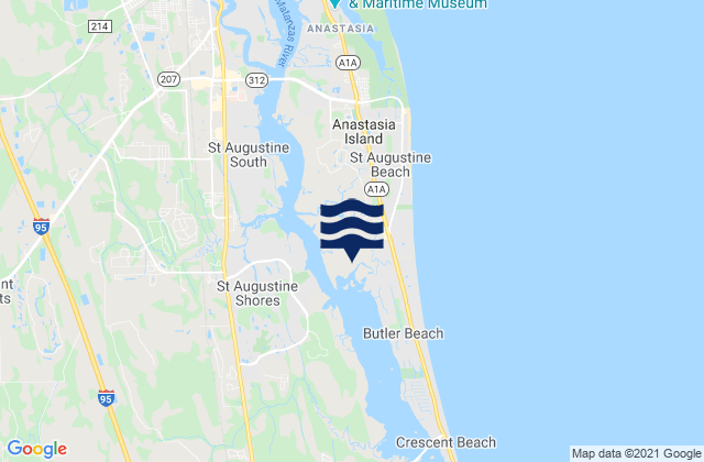 Carte des horaires des marées pour Anastasia Island, United States