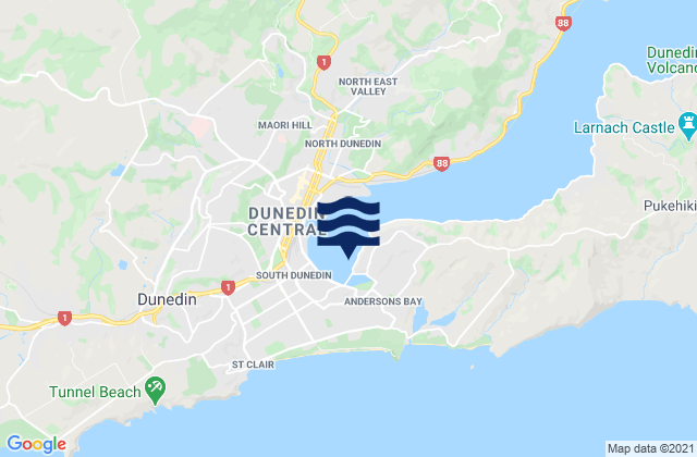 Carte des horaires des marées pour Andersons Bay Inlet, New Zealand