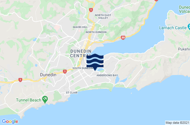 Carte des horaires des marées pour Andersons Bay, New Zealand