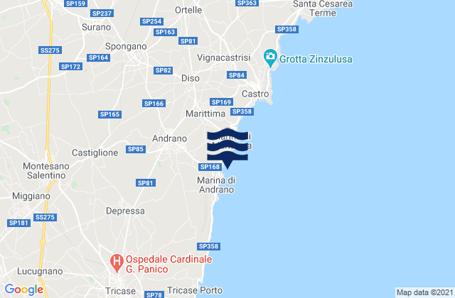 Carte des horaires des marées pour Andrano, Italy