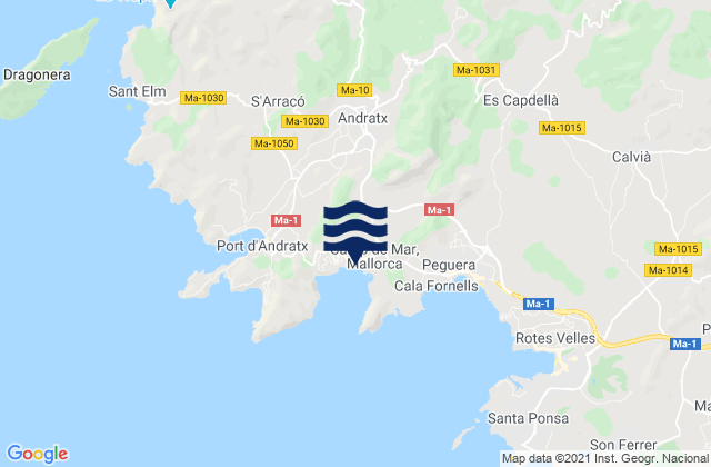 Carte des horaires des marées pour Andratx, Spain