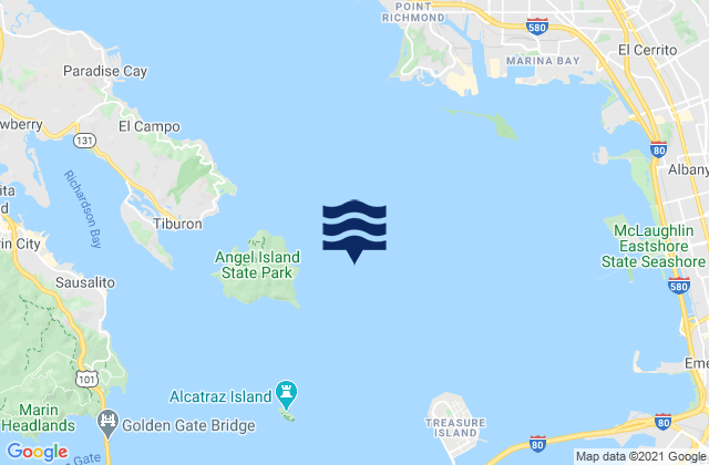 Carte des horaires des marées pour Angel Island 0.75 mile east of, United States