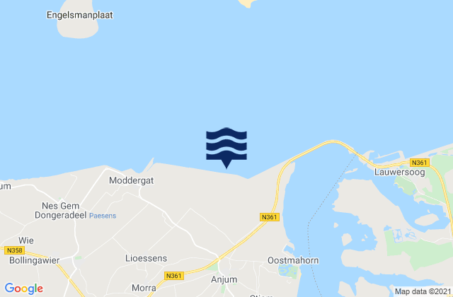 Carte des horaires des marées pour Anjum, Netherlands