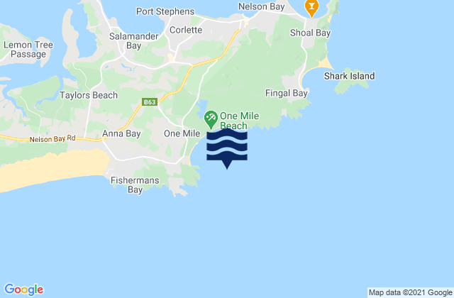 Carte des horaires des marées pour Anna Bay, Australia