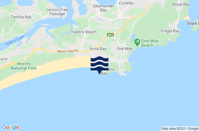 Carte des horaires des marées pour Anna Bay, Australia