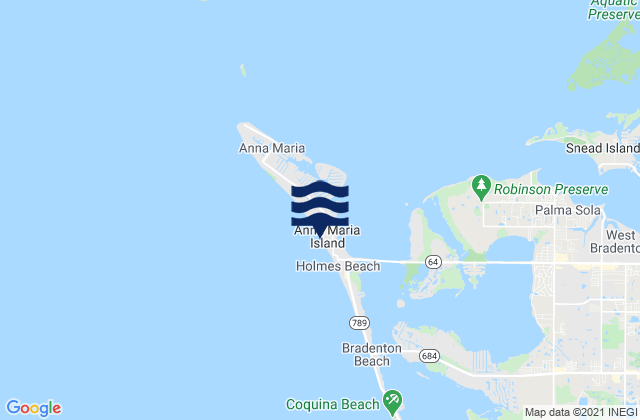 Carte des horaires des marées pour Anna Maria Island, United States