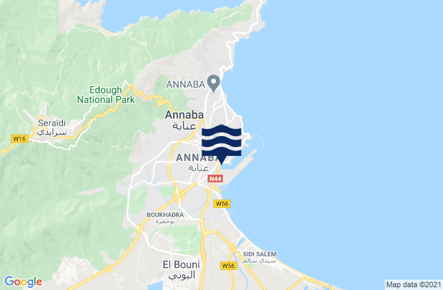 Carte des horaires des marées pour Annaba District, Algeria