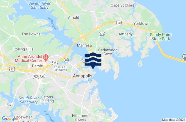 Carte des horaires des marées pour Annapolis (US Naval Academy), United States