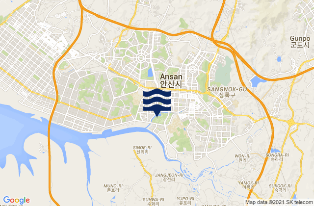 Carte des horaires des marées pour Ansan-si, South Korea