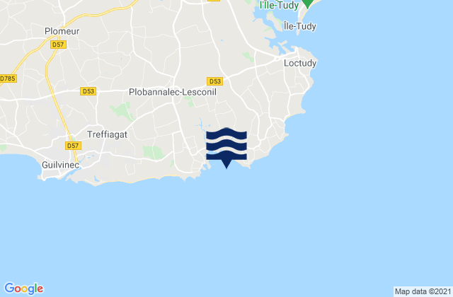 Carte des horaires des marées pour Anse de Lesconil, France