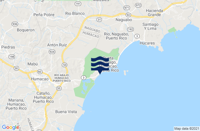 Carte des horaires des marées pour Antón Ruíz Barrio, Puerto Rico