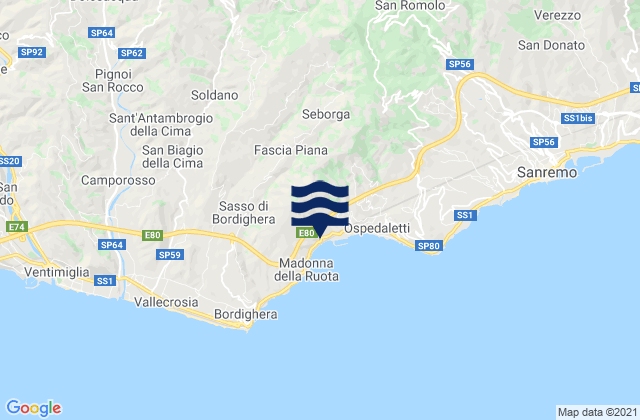 Carte des horaires des marées pour Apricale, Italy