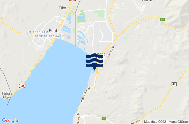 Carte des horaires des marées pour Aqaba Gulf of Aqaba, Jordan