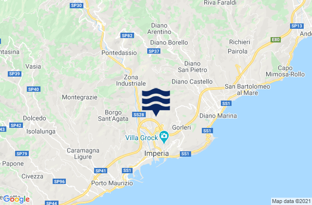 Carte des horaires des marées pour Aquila di Arroscia, Italy