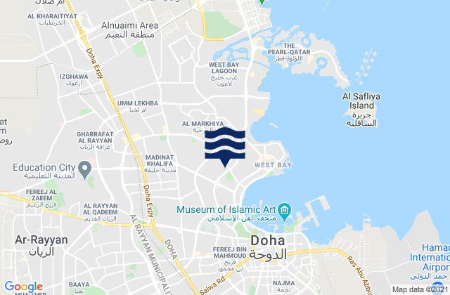Carte des horaires des marées pour Ar Rayyān, Qatar