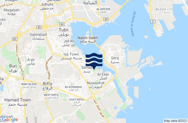 Carte des horaires des marées pour Ar Rifā‘, Bahrain