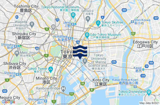 Carte des horaires des marées pour Arakawa Ku, Japan