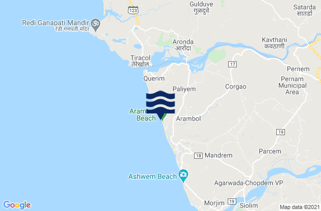 Carte des horaires des marées pour Arambol Beach, India