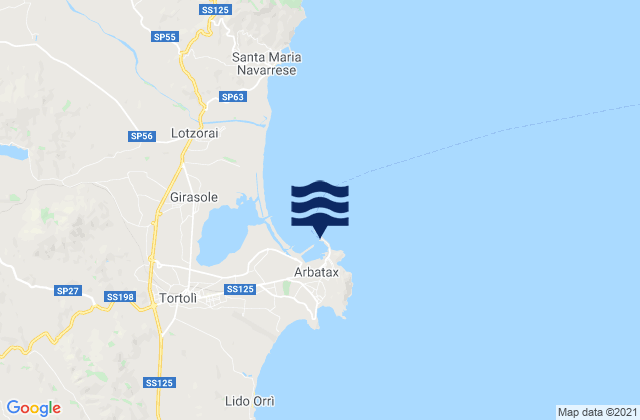 Carte des horaires des marées pour Arbatax Port, Italy