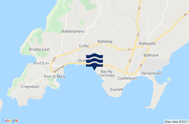 Carte des horaires des marées pour Arbory, Isle of Man