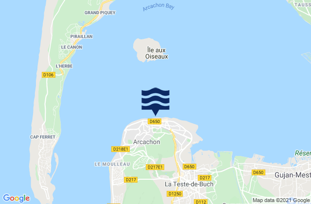 Carte des horaires des marées pour Arcachon, France