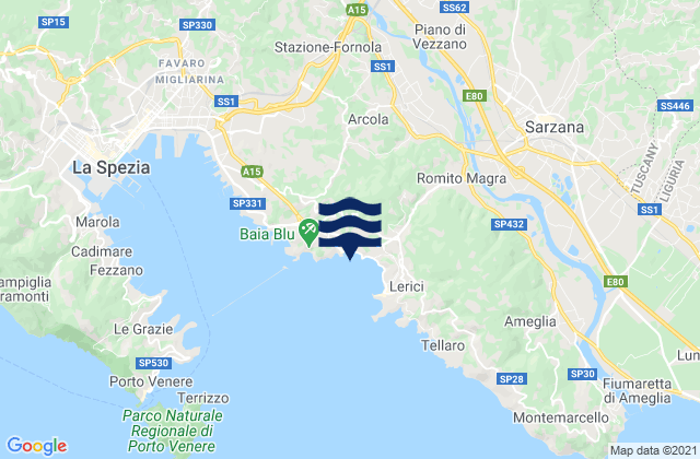 Carte des horaires des marées pour Arcola, Italy
